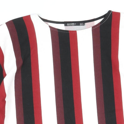 Bershka Womens Multicoloured Striped Polyester Cropped Blouse Size S Scoop Neck
