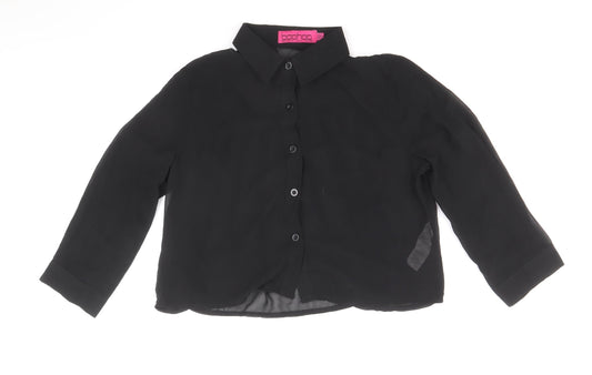 Boohoo Womens Black Polyester Cropped Button-Up Size 6 Collared - Chiffon Pleated Back