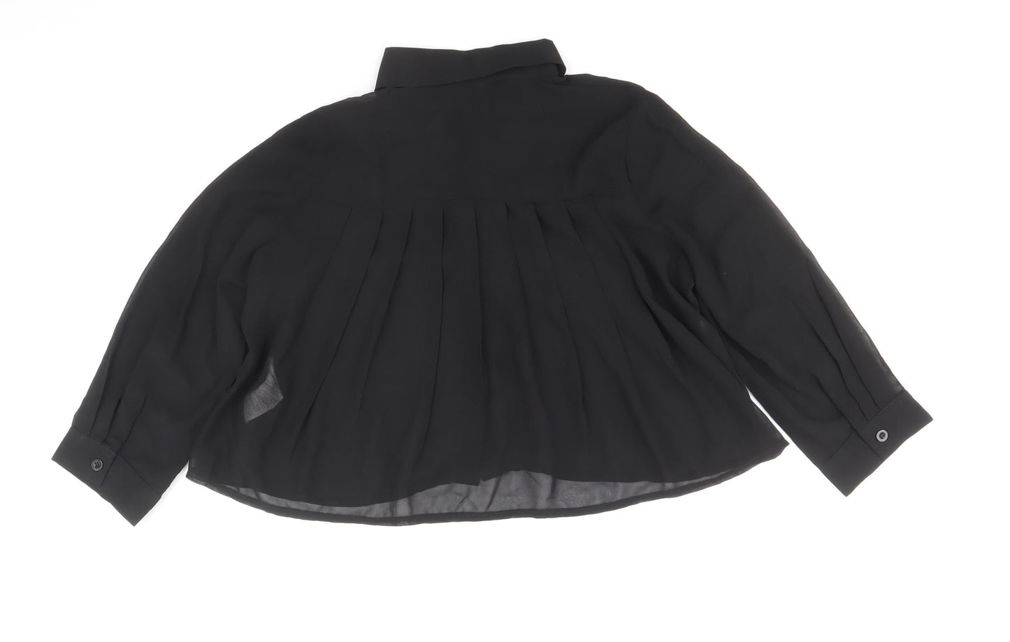 Boohoo Womens Black Polyester Cropped Button-Up Size 6 Collared - Chiffon Pleated Back