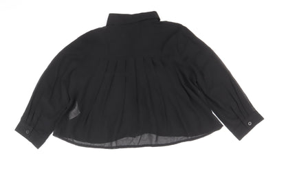 Boohoo Womens Black Polyester Cropped Button-Up Size 6 Collared - Chiffon Pleated Back