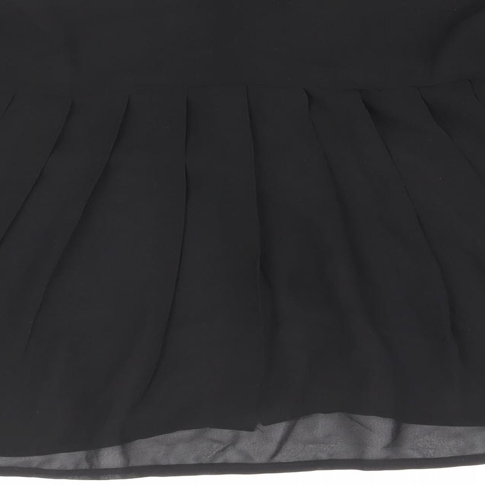 Boohoo Womens Black Polyester Cropped Button-Up Size 6 Collared - Chiffon Pleated Back
