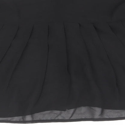 Boohoo Womens Black Polyester Cropped Button-Up Size 6 Collared - Chiffon Pleated Back