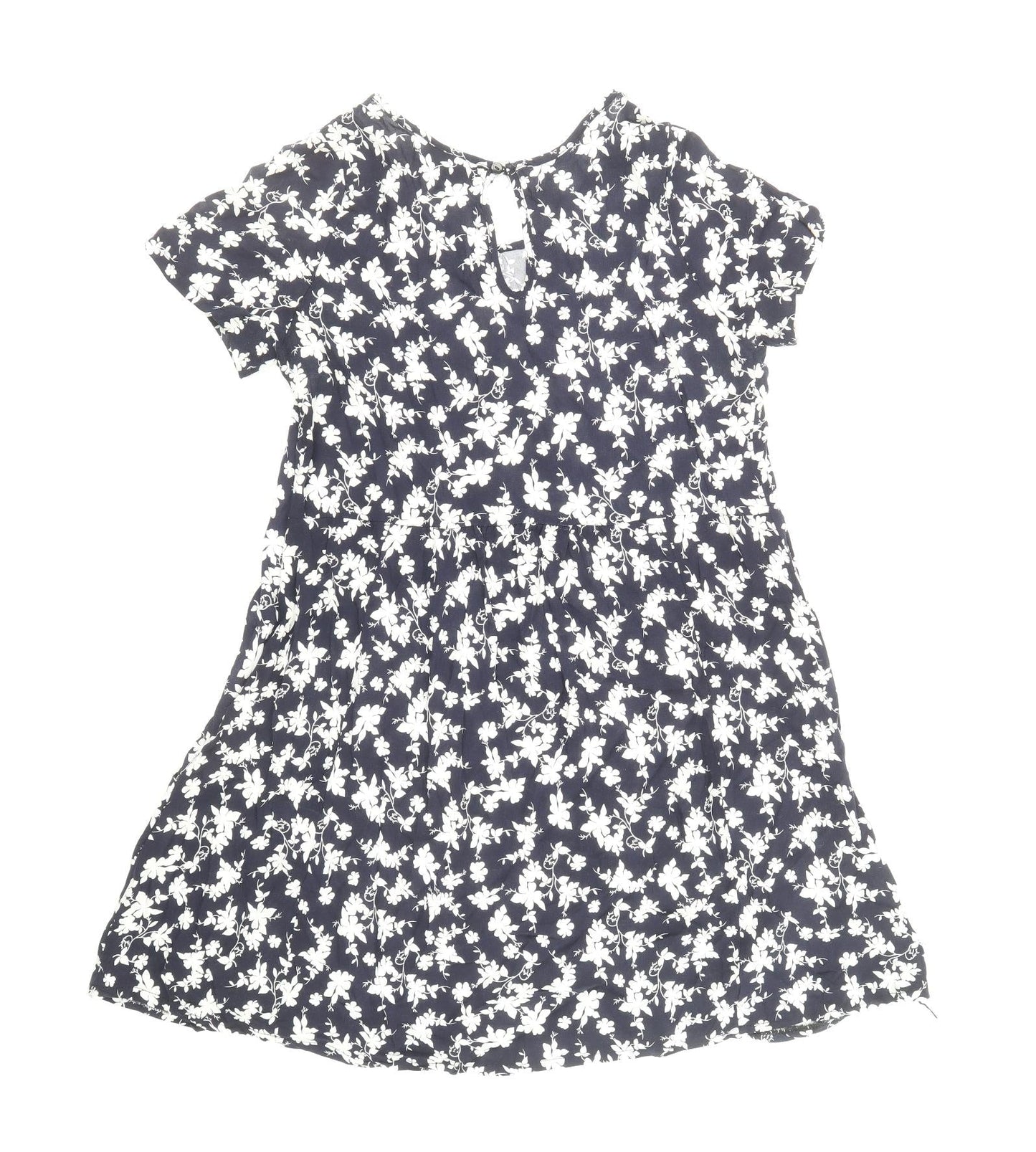 QED London Womens Blue Floral Viscose Trapeze & Swing Size 10 Boat Neck Button