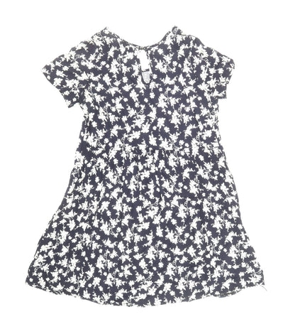 QED London Womens Blue Floral Viscose Trapeze & Swing Size 10 Boat Neck Button