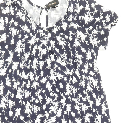 QED London Womens Blue Floral Viscose Trapeze & Swing Size 10 Boat Neck Button