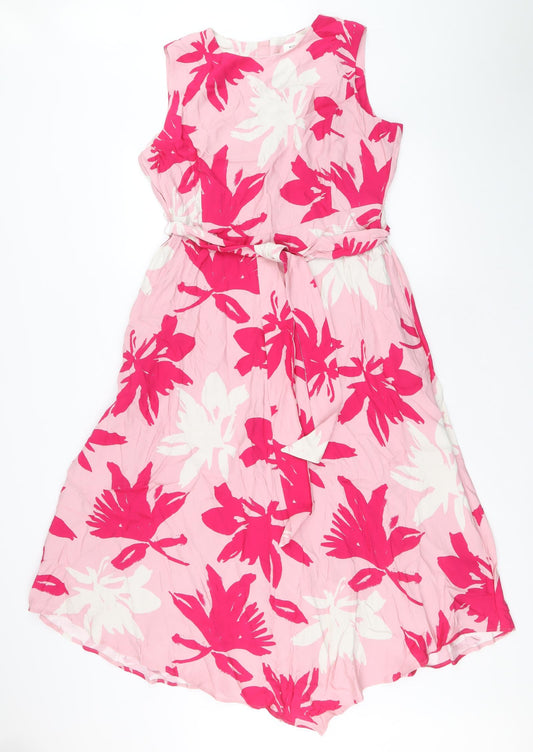 Autograph Womens Pink Floral Viscose A-Line Size 14 Boat Neck Zip