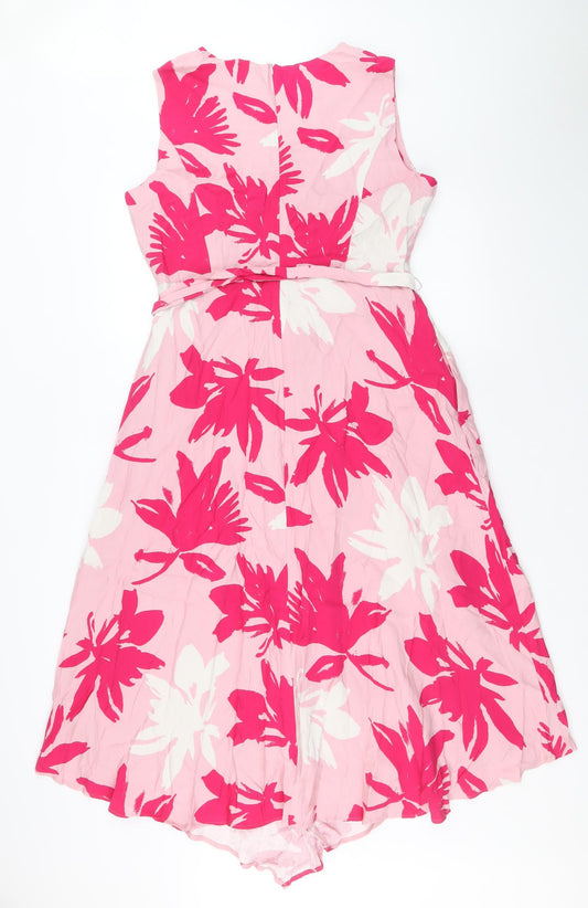 Autograph Womens Pink Floral Viscose A-Line Size 14 Boat Neck Zip