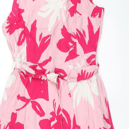 Autograph Womens Pink Floral Viscose A-Line Size 14 Boat Neck Zip