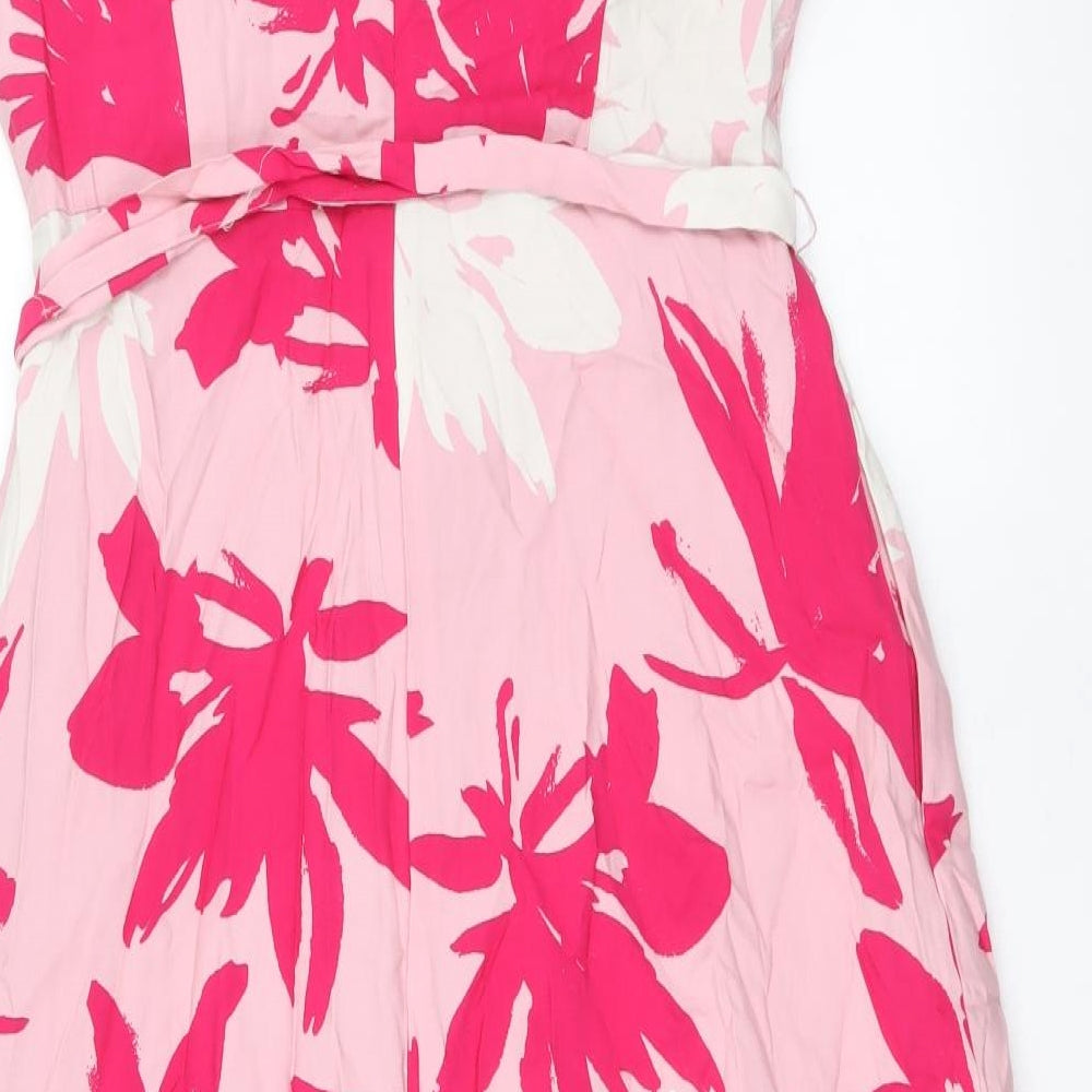 Autograph Womens Pink Floral Viscose A-Line Size 14 Boat Neck Zip
