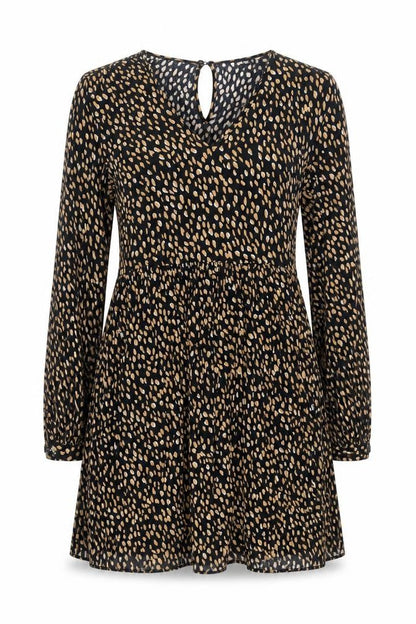 New Look Womens Black Animal Print Viscose Fit & Flare Size 12 V-Neck Button - Cheetah Print