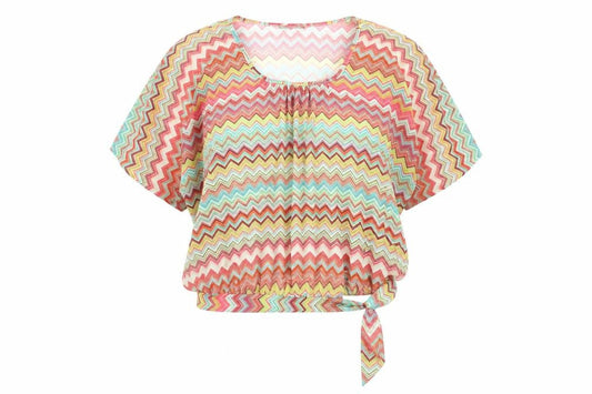 Atmosphere Womens Multicoloured Geometric Polyester Basic Blouse Size 8 Square Neck - Side Tie Detail
