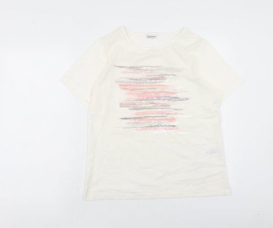 Damart Womens Ivory Polyester Basic T-Shirt Size 14 Scoop Neck