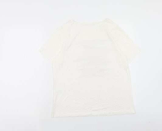 Damart Womens Ivory Polyester Basic T-Shirt Size 14 Scoop Neck