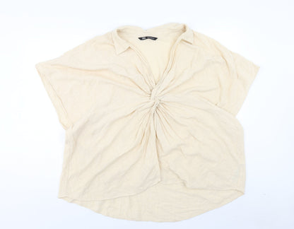 Womens UK Size M Zara Beige Basic Blouse