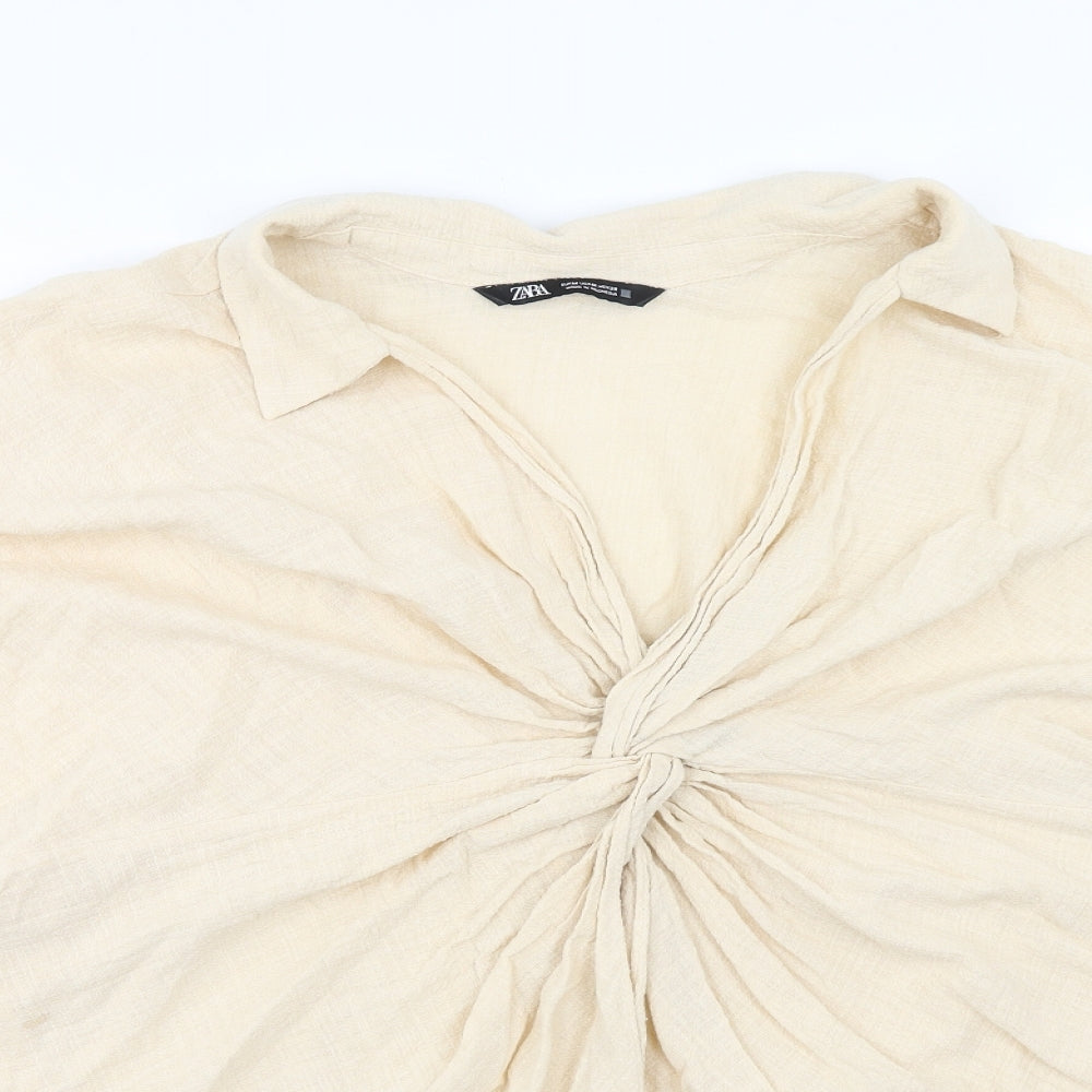 Womens UK Size M Zara Beige Basic Blouse