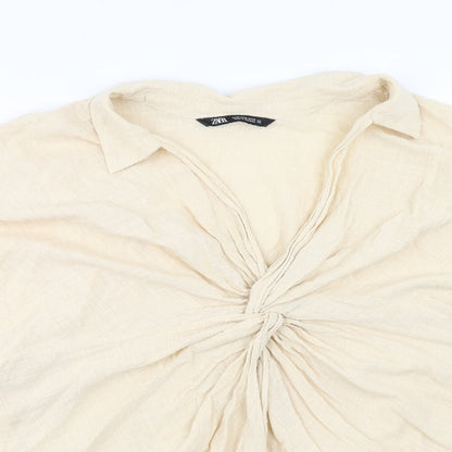 Womens UK Size M Zara Beige Basic Blouse