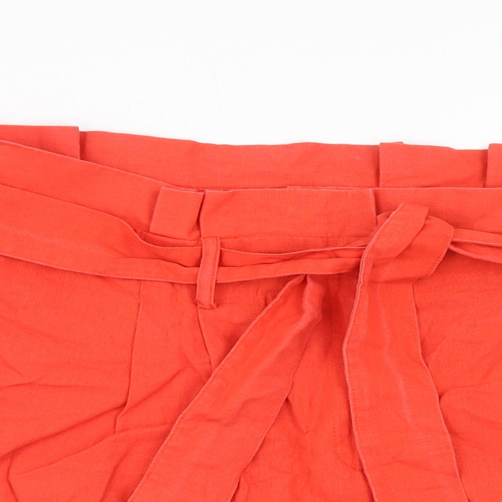 Preworn Womens Red Cotton Paperbag Shorts Size 34 in Regular Hook & Eye