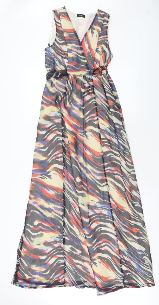 F&F Womens Multicoloured Geometric Polyester Maxi Size 10 V-Neck Pullover