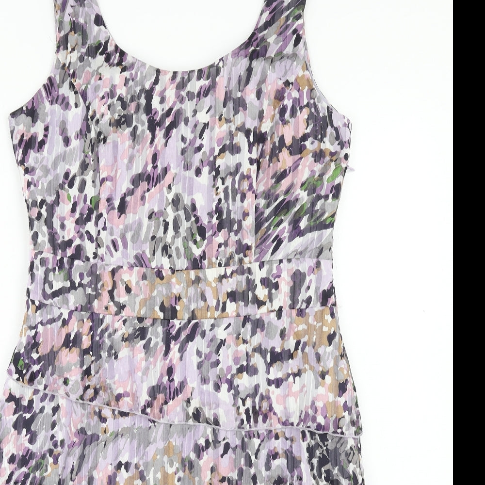 minuet Womens Purple Geometric Polyester A-Line Size 14 Round Neck Zip