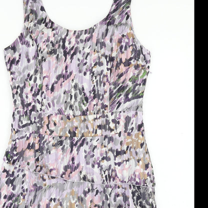 minuet Womens Purple Geometric Polyester A-Line Size 14 Round Neck Zip