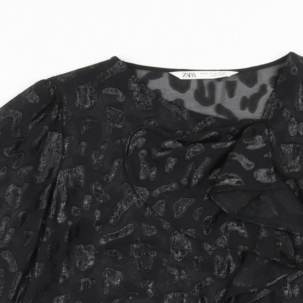 Womens UK Size XS Zara Black Basic T-Shirt