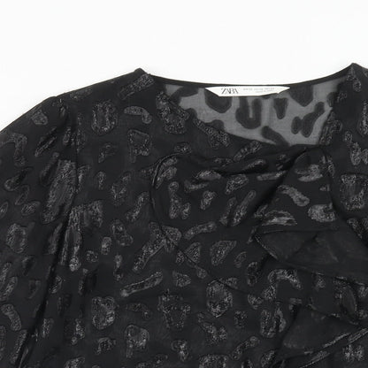 Womens UK Size XS Zara Black Basic T-Shirt