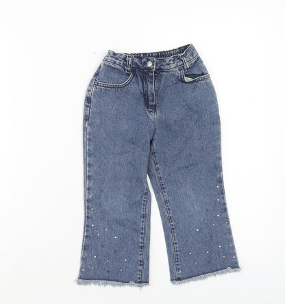 Preworn Girls Black Cotton Straight Jeans Size 2 Years Regular Zip