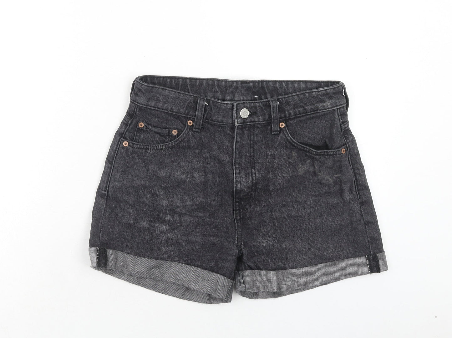 Weekday Womens Black Cotton Boyfriend Shorts Size 8 Regular Zip