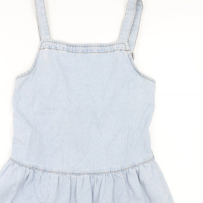 Denim & Co. Womens Blue Cotton Tank Dress Size 10 Square Neck Pullover
