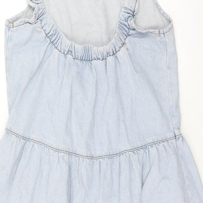 Denim & Co. Womens Blue Cotton Tank Dress Size 10 Square Neck Pullover
