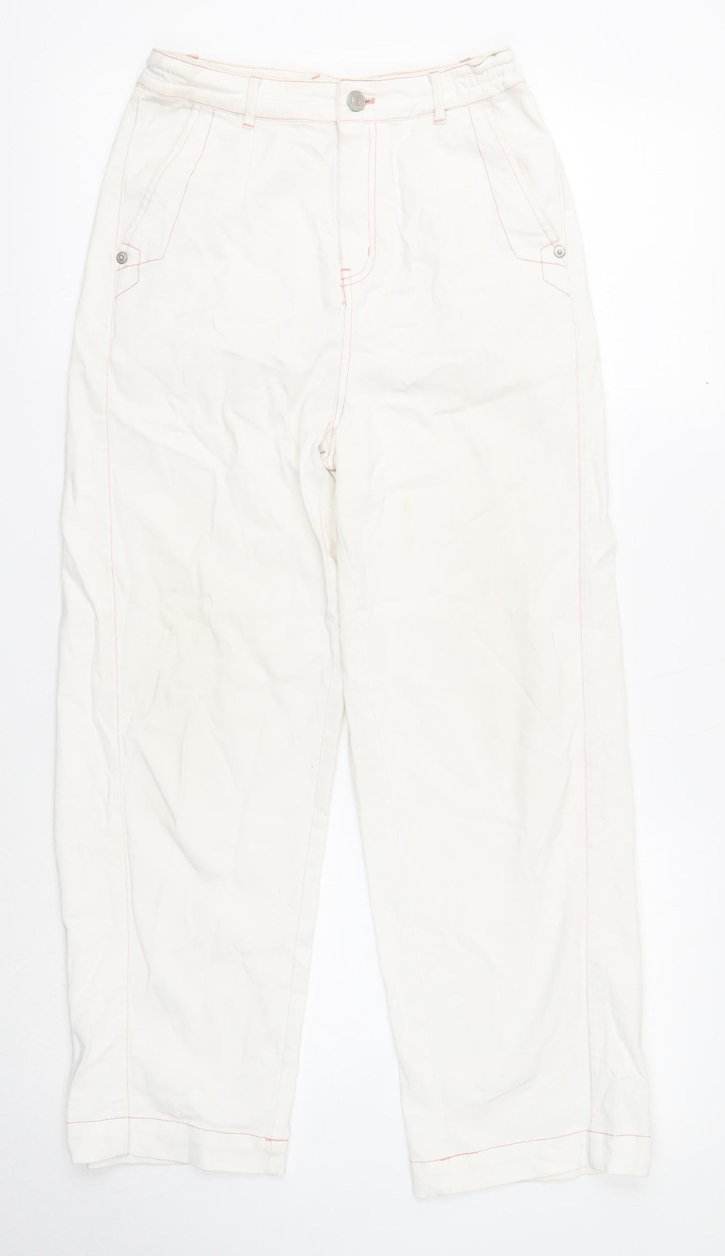 Omont Womens White Cotton Straight Jeans Size S Regular Zip