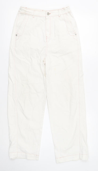 Omont Womens White Cotton Straight Jeans Size S Regular Zip