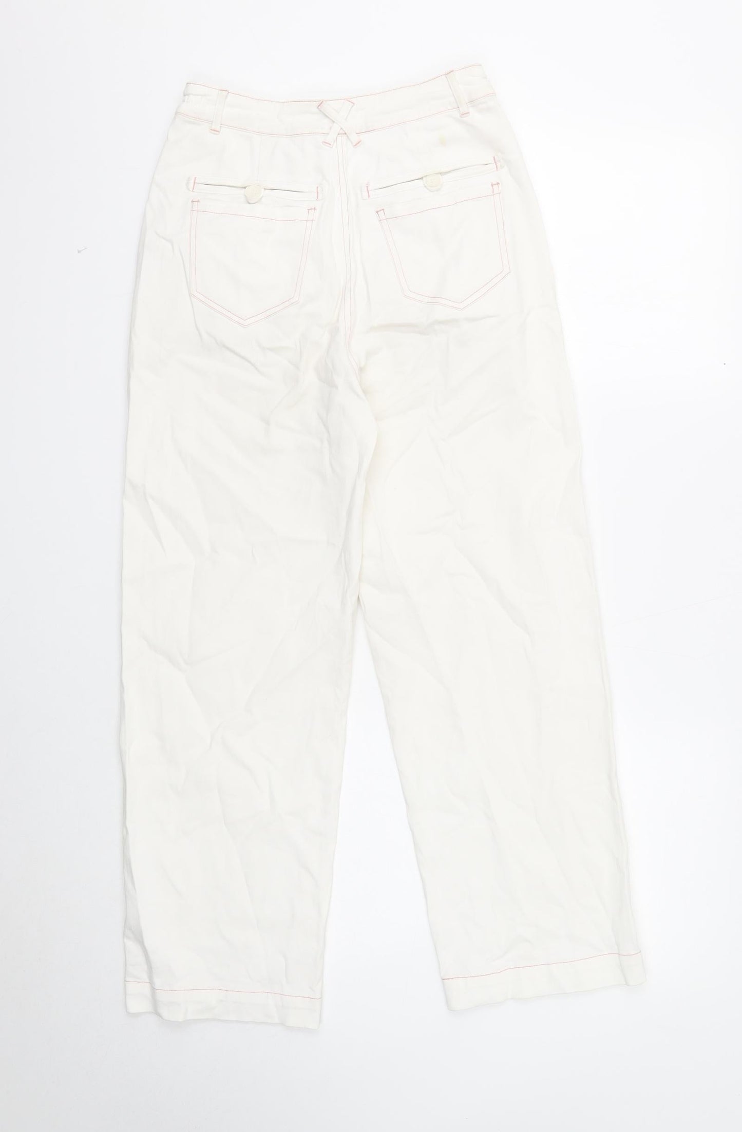 Omont Womens White Cotton Straight Jeans Size S Regular Zip