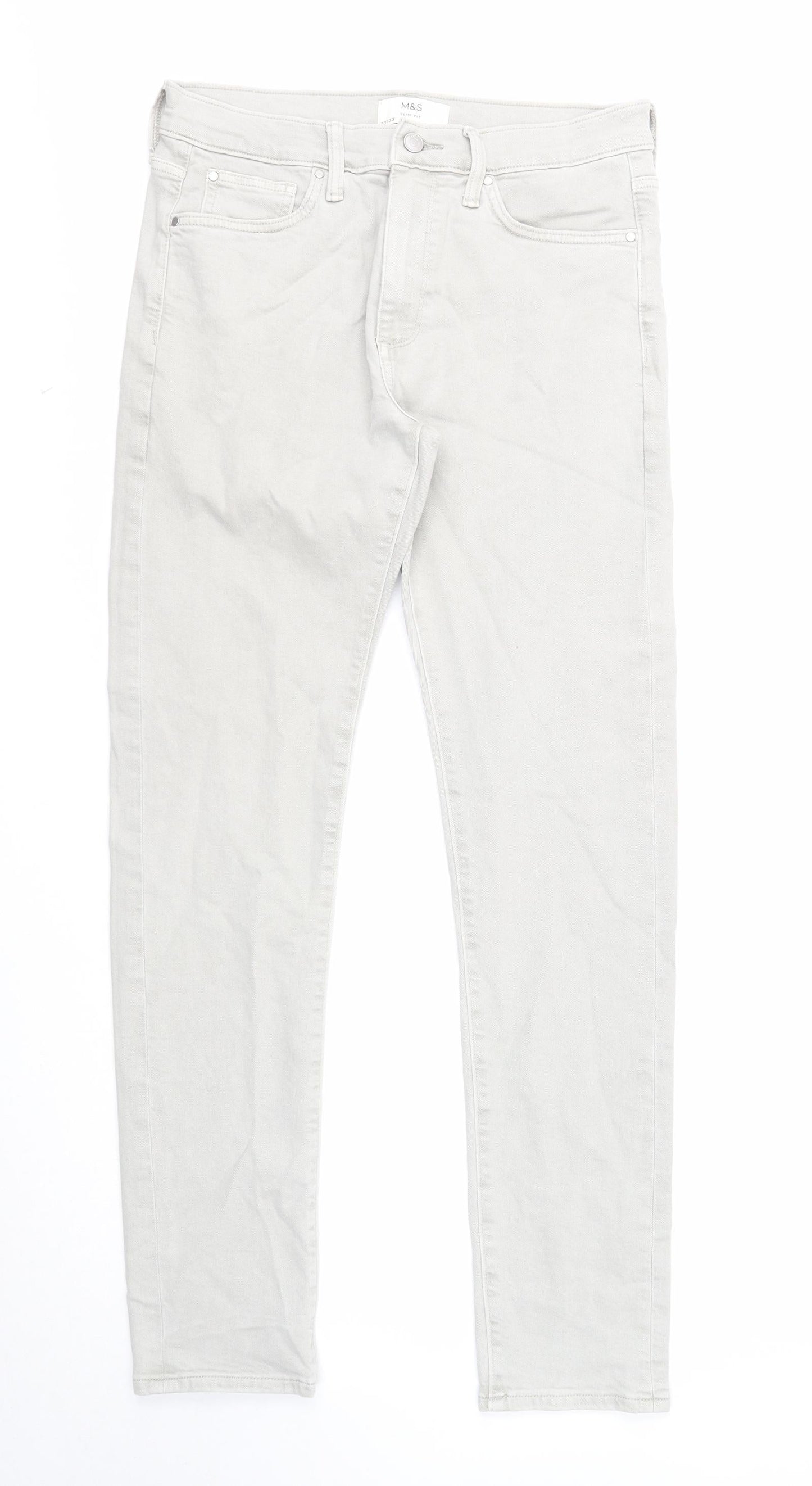 Marks and Spencer Mens Grey Cotton Skinny Jeans Size 30 in L33 in Slim Zip