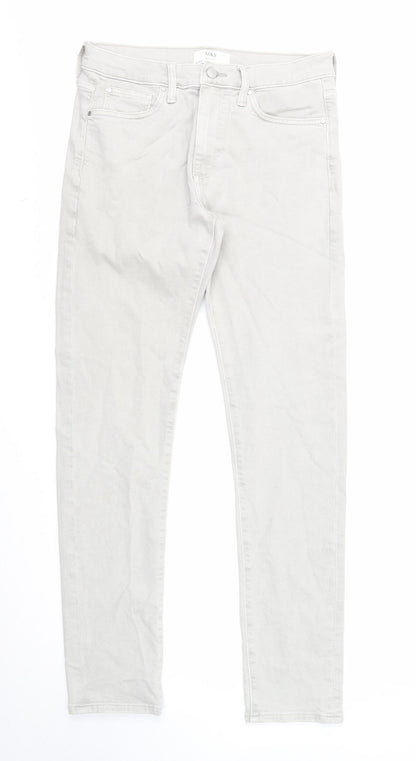 Marks and Spencer Mens Grey Cotton Skinny Jeans Size 30 in L33 in Slim Zip