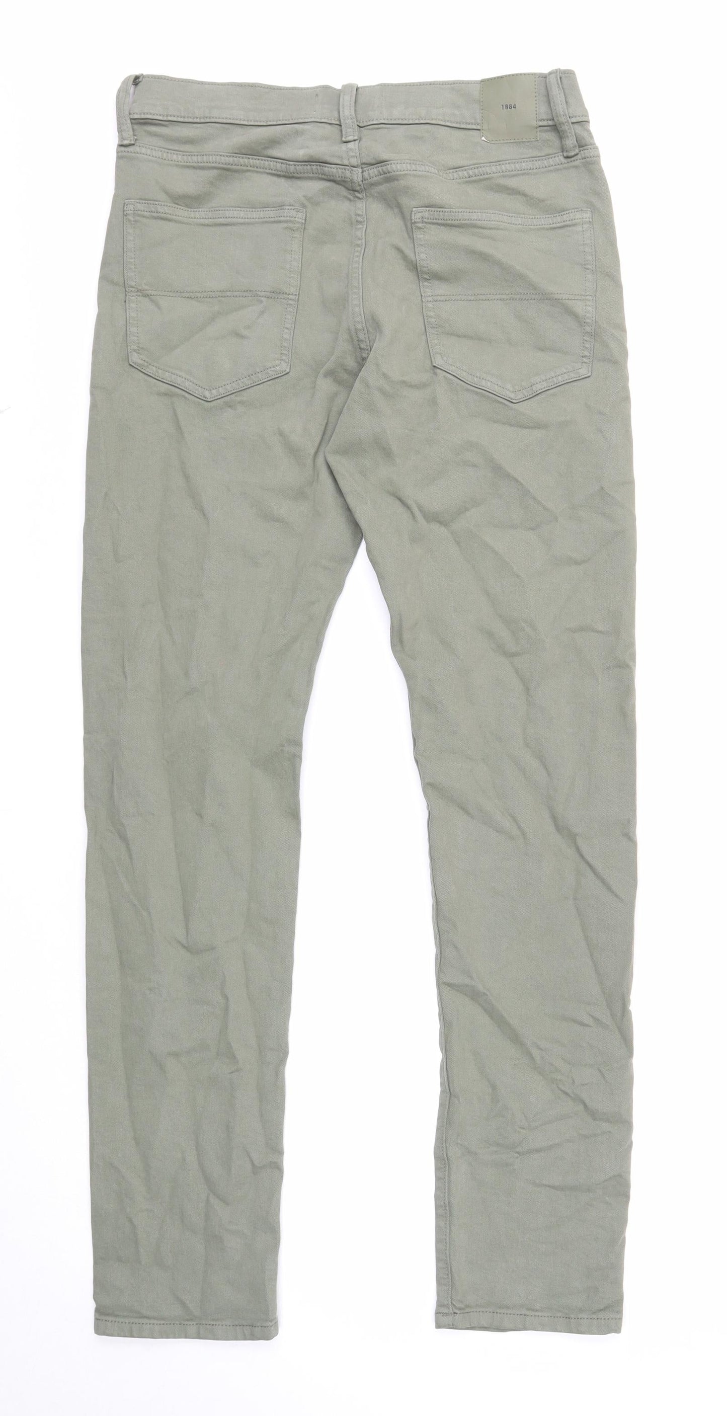 Marks and Spencer Mens Green Cotton Skinny Jeans Size 30 in L33 in Regular Zip