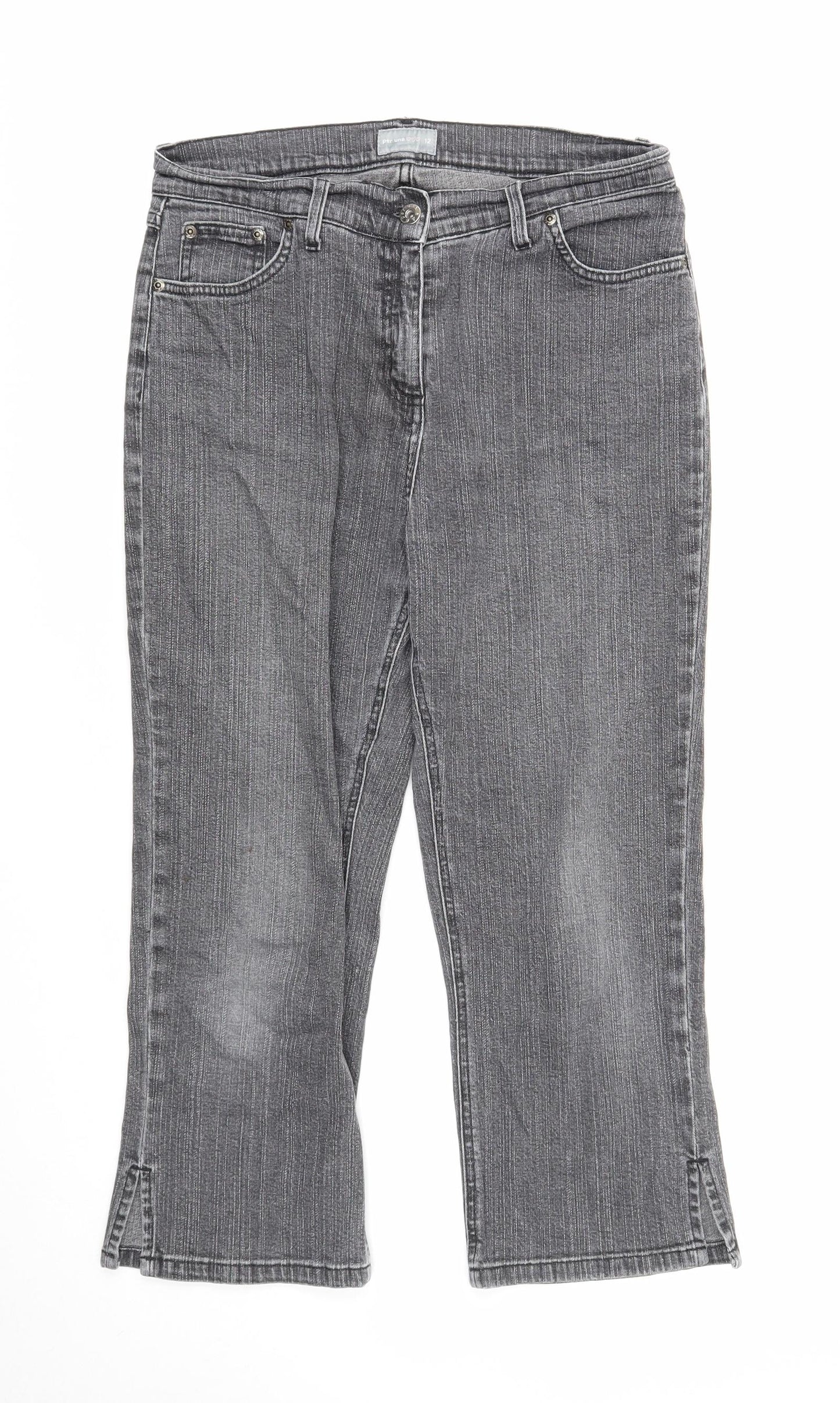 Per Una Womens Grey Cotton Straight Jeans Size 12 Regular Zip