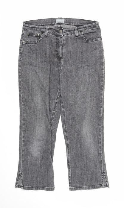 Per Una Womens Grey Cotton Straight Jeans Size 12 Regular Zip