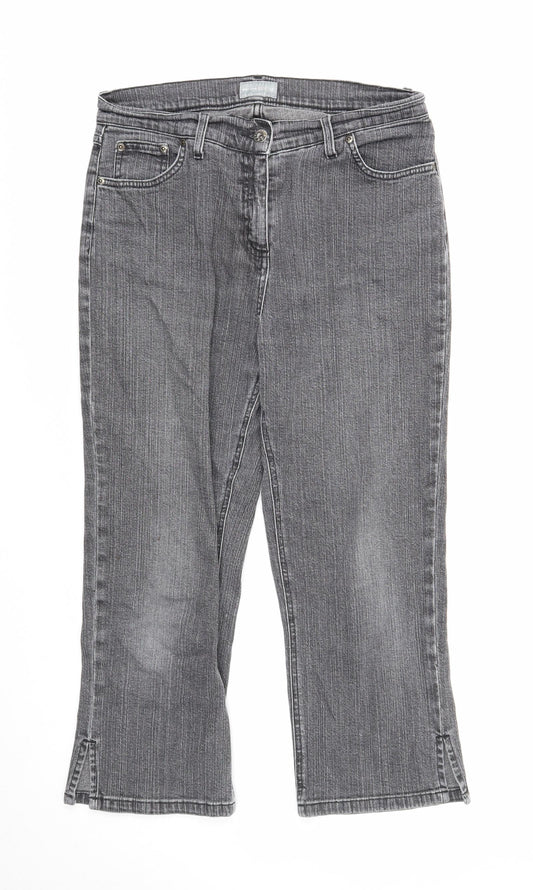 Per Una Womens Grey Cotton Straight Jeans Size 12 Regular Zip