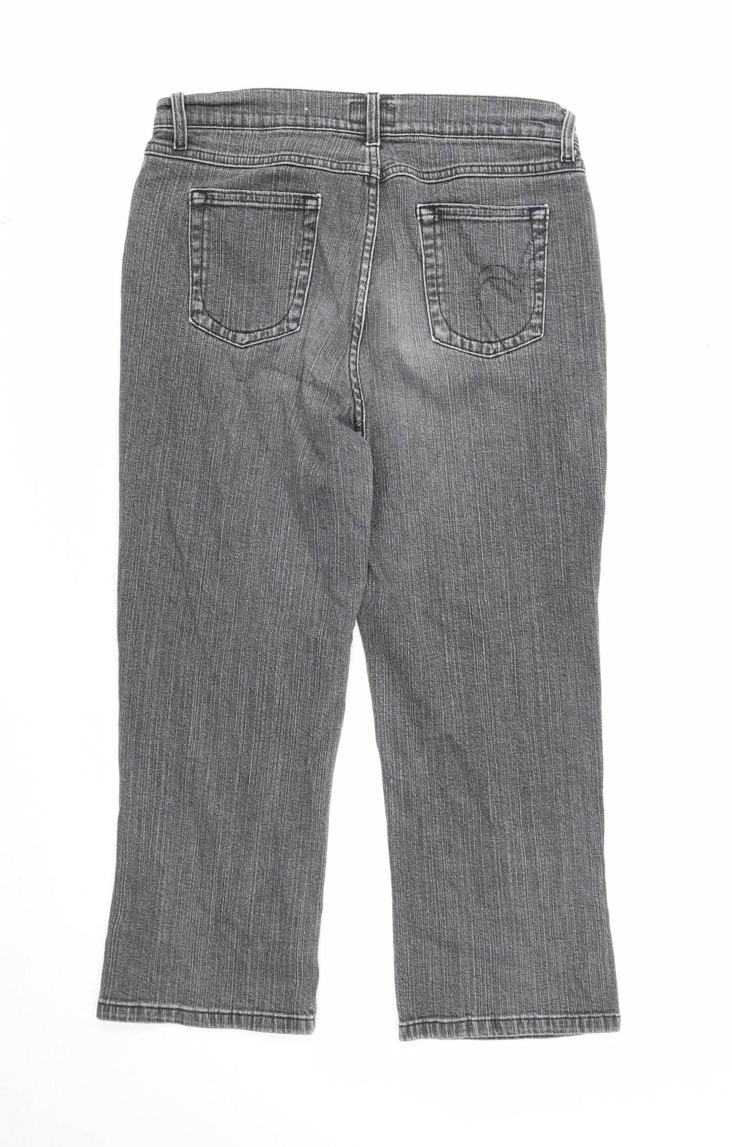 Per Una Womens Grey Cotton Straight Jeans Size 12 Regular Zip