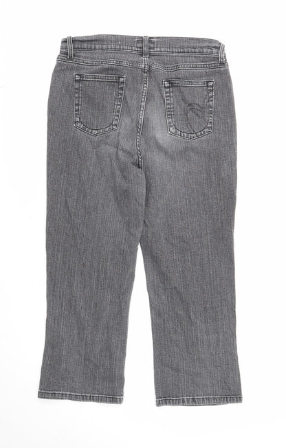 Per Una Womens Grey Cotton Straight Jeans Size 12 Regular Zip