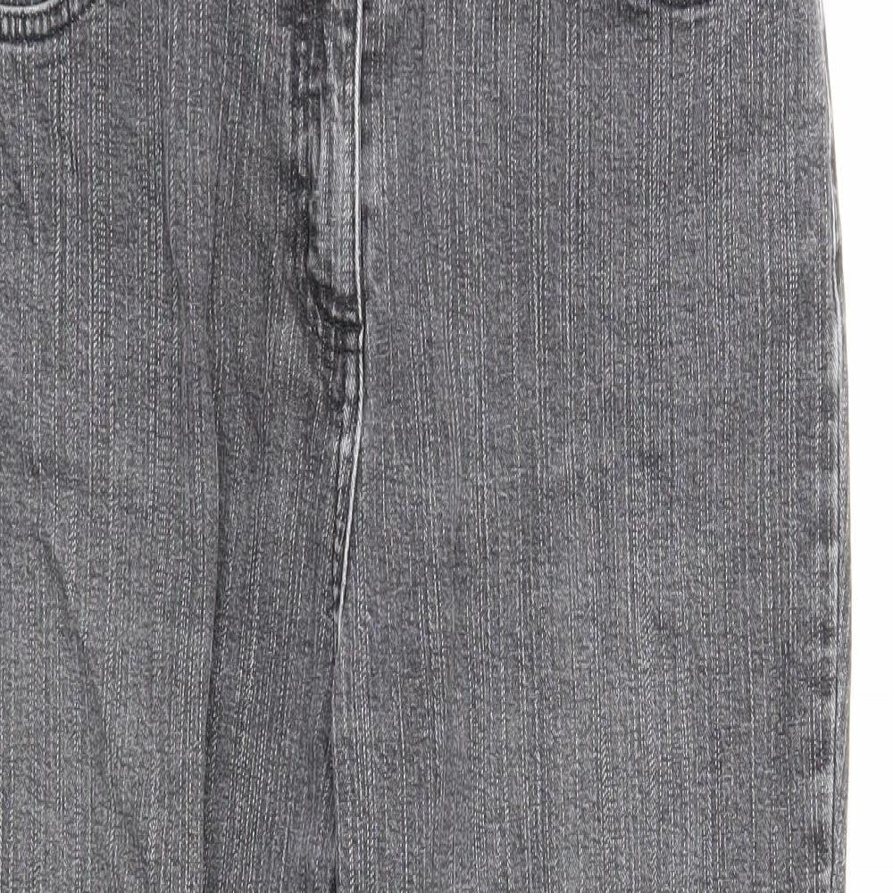 Per Una Womens Grey Cotton Straight Jeans Size 12 Regular Zip