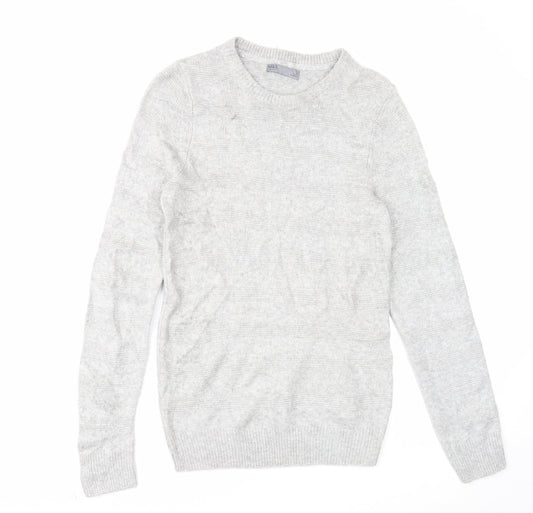 Marks and Spencer Mens Grey Round Neck Acrylic Pullover Jumper Size S Long Sleeve