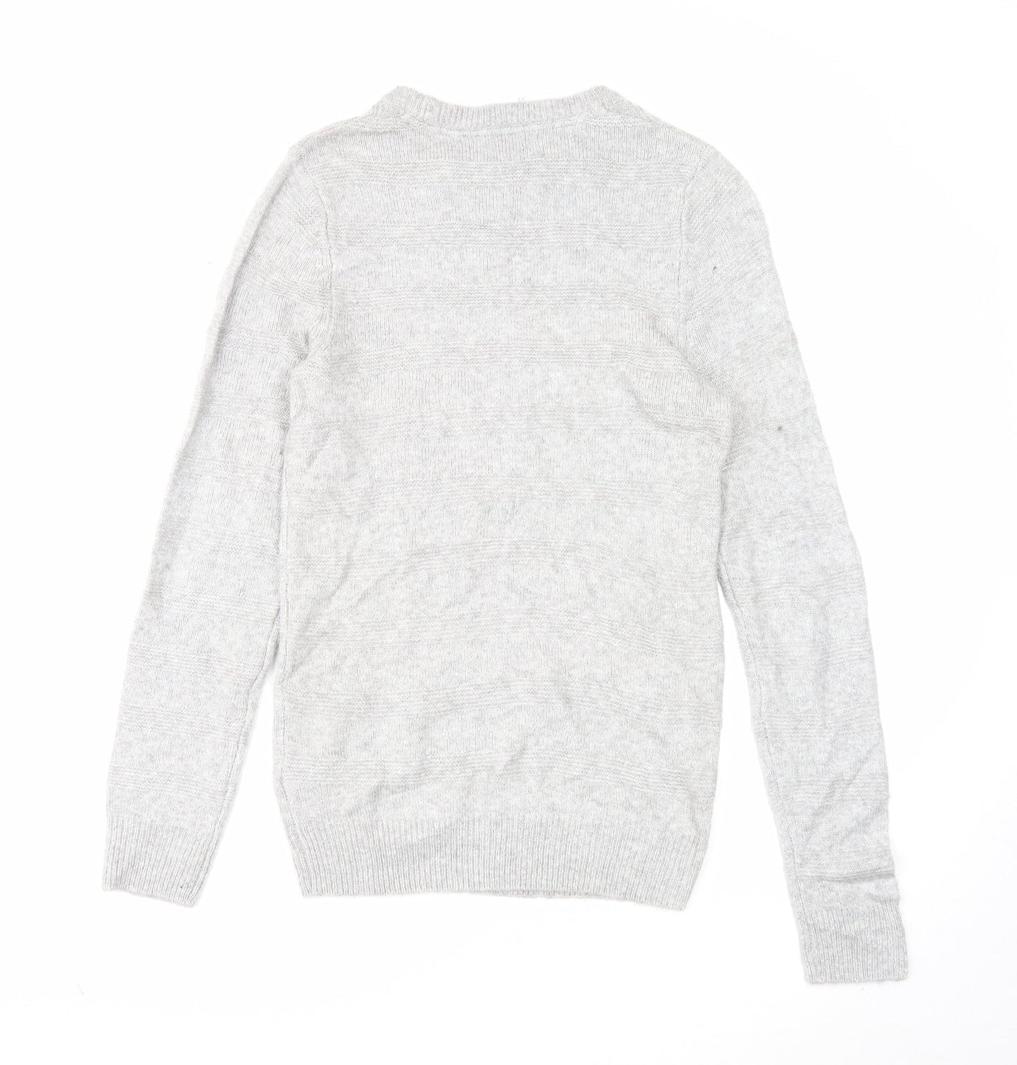 Marks and Spencer Mens Grey Round Neck Acrylic Pullover Jumper Size S Long Sleeve