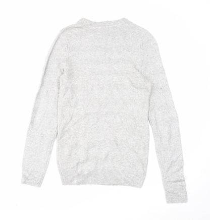 Marks and Spencer Mens Grey Round Neck Acrylic Pullover Jumper Size S Long Sleeve
