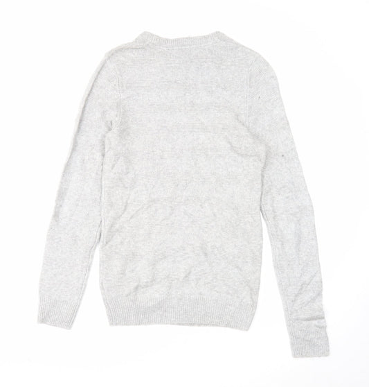 Marks and Spencer Mens Grey Round Neck Acrylic Pullover Jumper Size S Long Sleeve