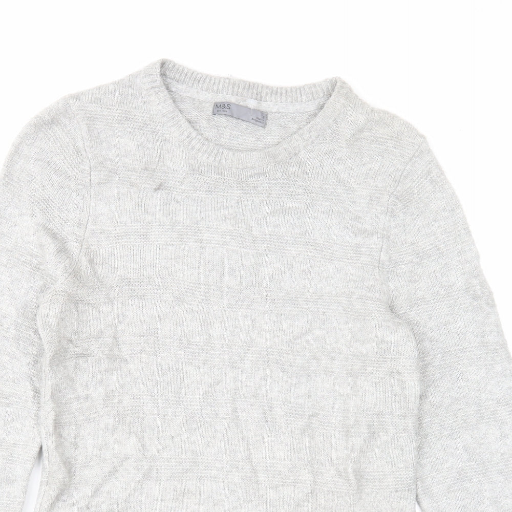 Marks and Spencer Mens Grey Round Neck Acrylic Pullover Jumper Size S Long Sleeve
