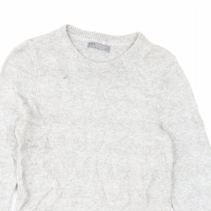 Marks and Spencer Mens Grey Round Neck Acrylic Pullover Jumper Size S Long Sleeve