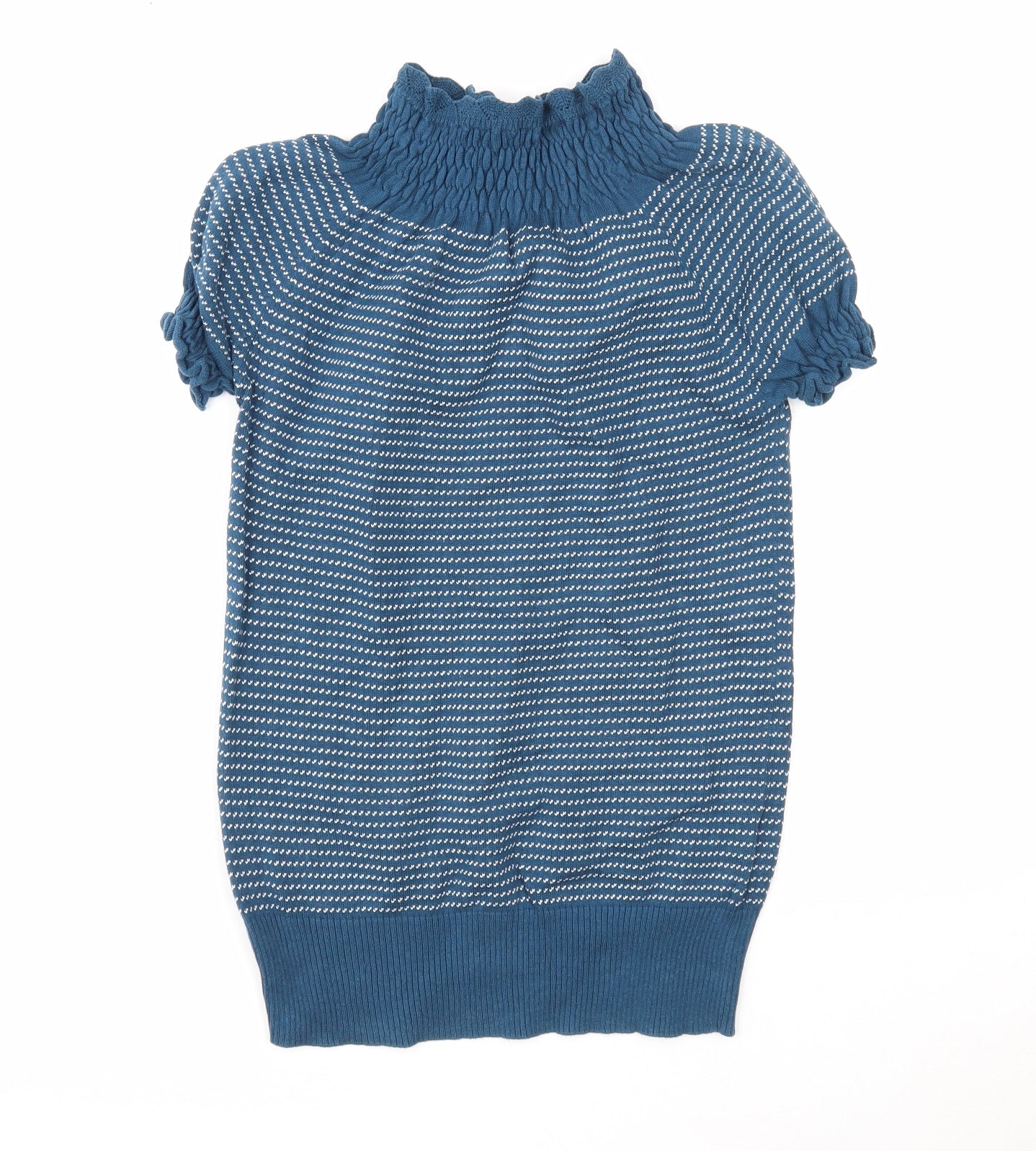 Max C Womens Blue High Neck Striped Cotton Pullover Jumper Size L