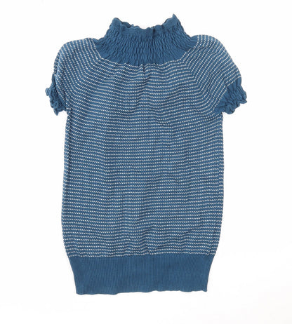 Max C Womens Blue High Neck Striped Cotton Pullover Jumper Size L